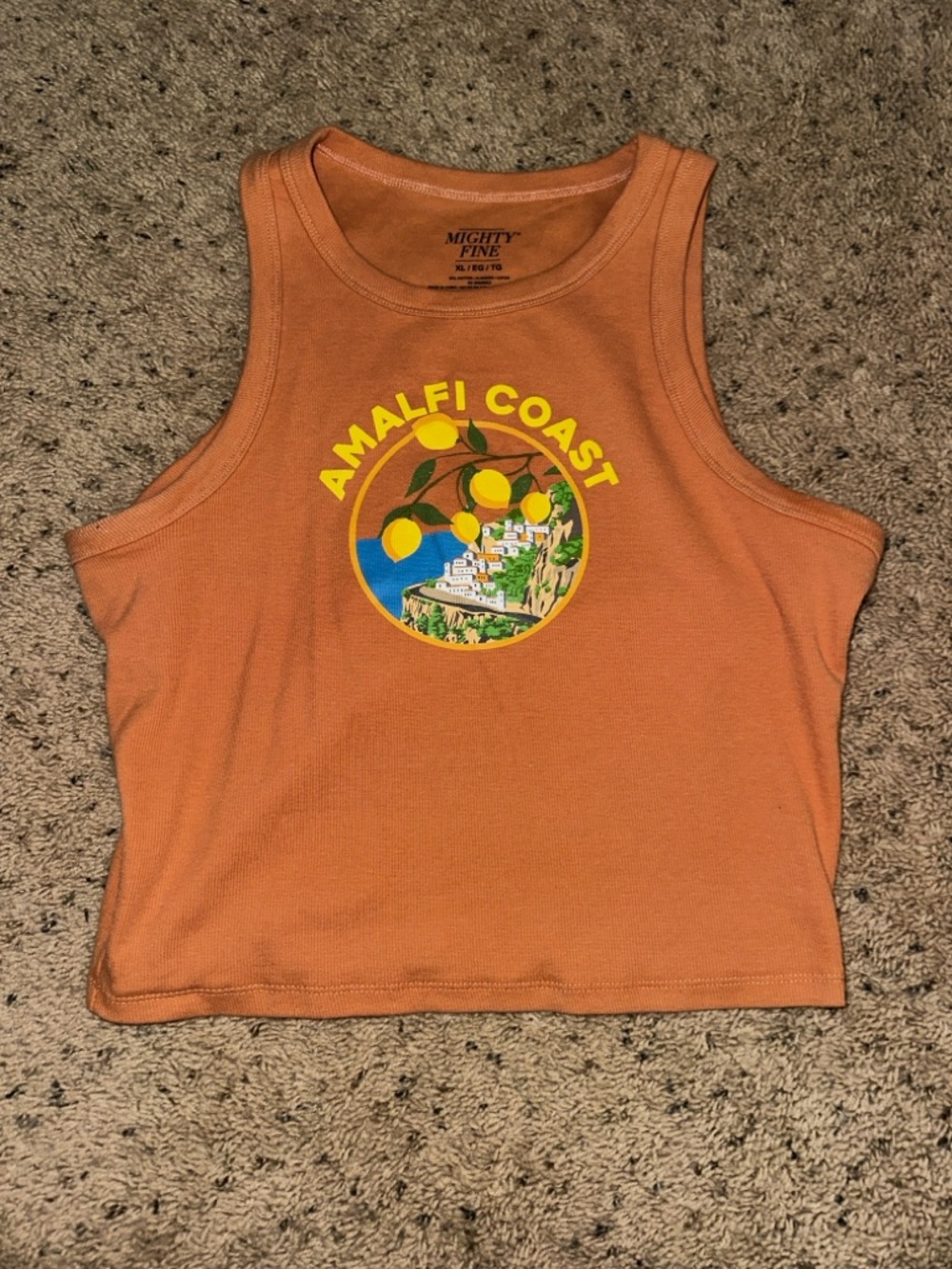 Mighty Fine Amalfi Coast Graphic Tank - Rust Orange with Yellow Accents